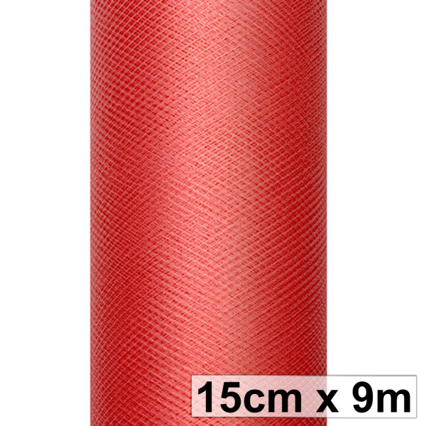 Svatební tyl, šíře 15 cm - červená ( 9 m/rol )