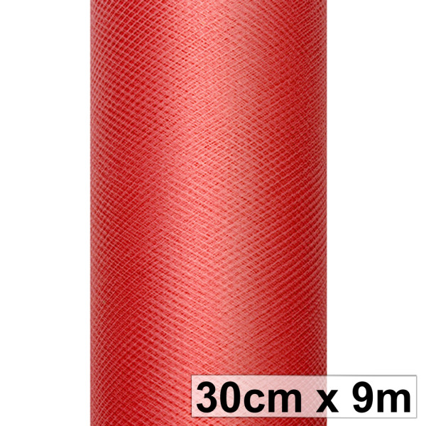Svatební tyl, šíře 30 cm - červená ( 9 m/rol )