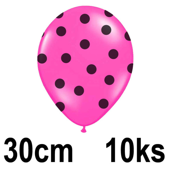 Balonek s puntíky - Ø 30 cm - růžová / černá ( 10 ks/bal )