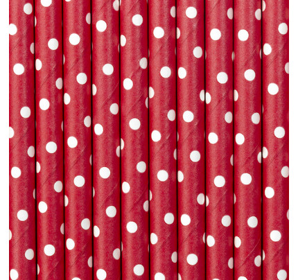 Papírové brčko s puntíky - červená / bílá ( 10 ks / bal )